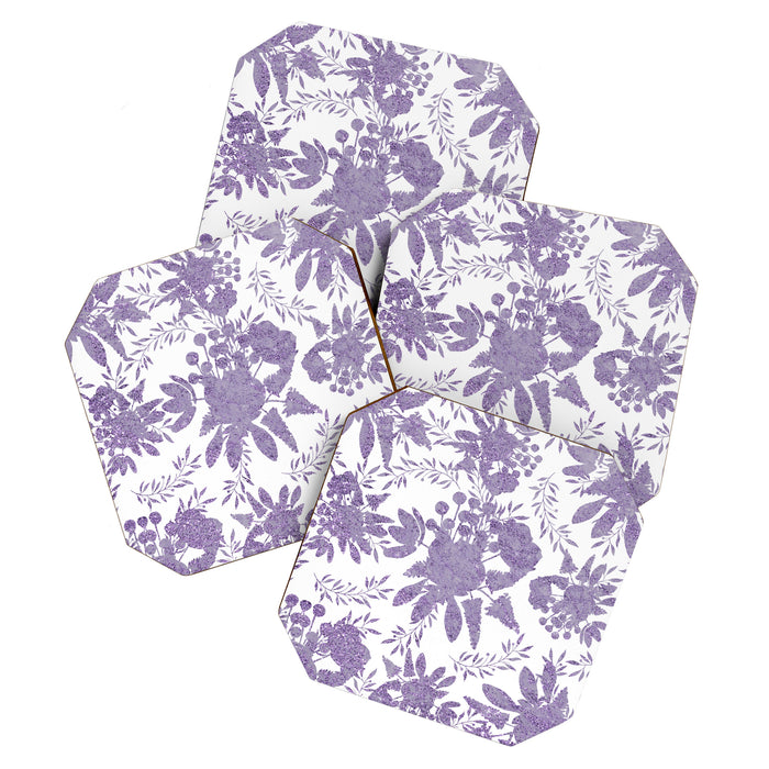 Elegant Lavender Purple White Glitter Floral Coaster Gallery Image 1
