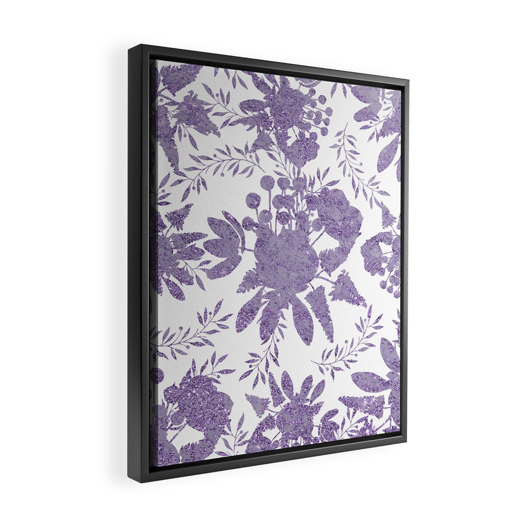 Elegant Lavender Purple White Glitter Floral Framed Canvas Print Gallery Image 2