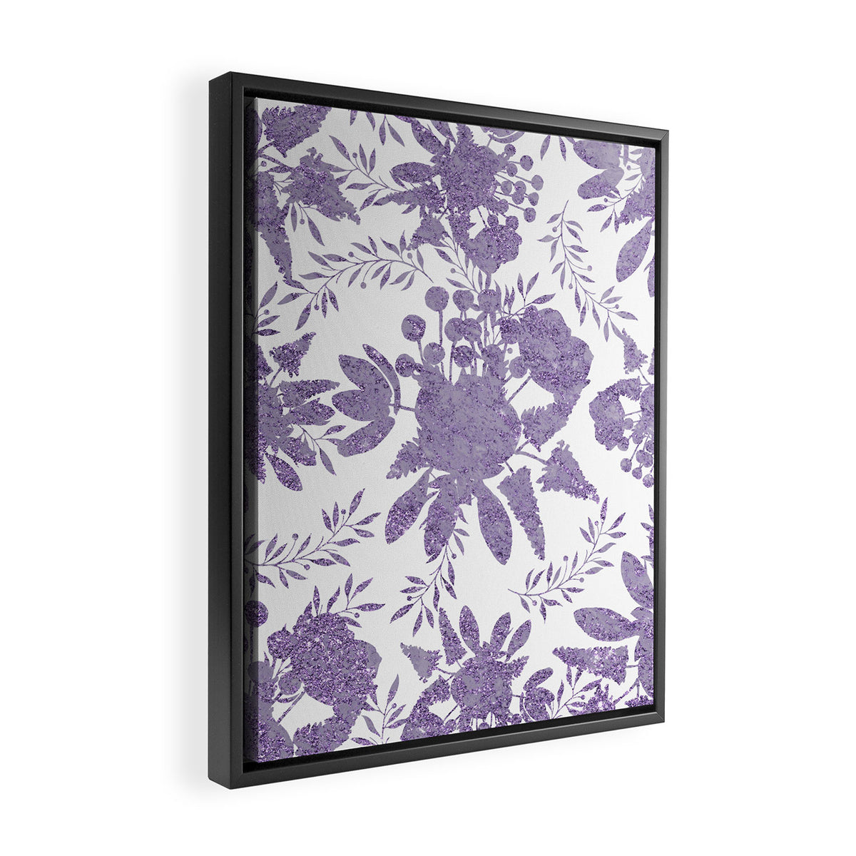Elegant Lavender Purple White Glitter Floral Framed Canvas Print Gallery Image 2