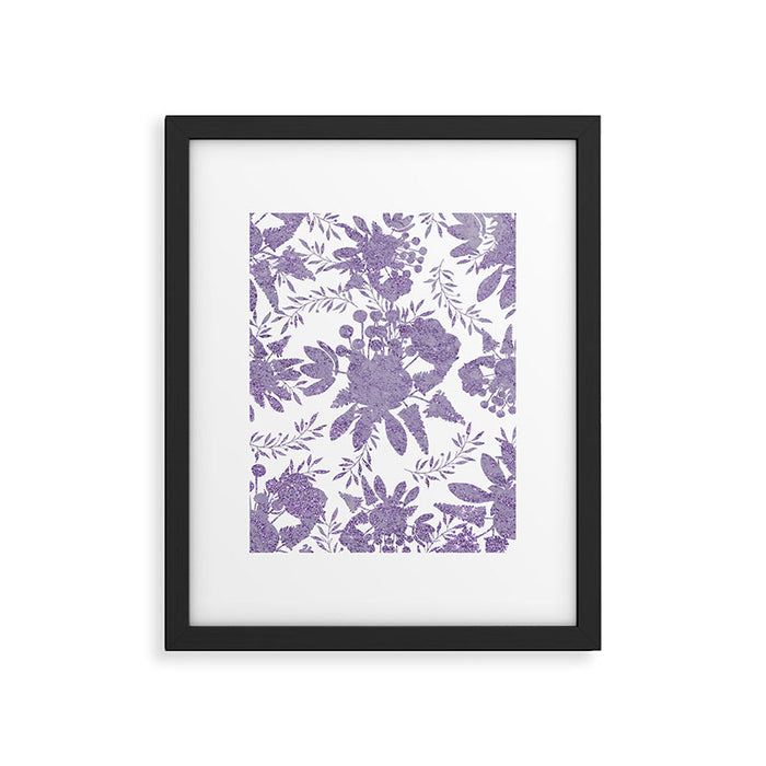 Elegant Lavender Purple White Glitter Floral Framed Art Print Gallery Image 1