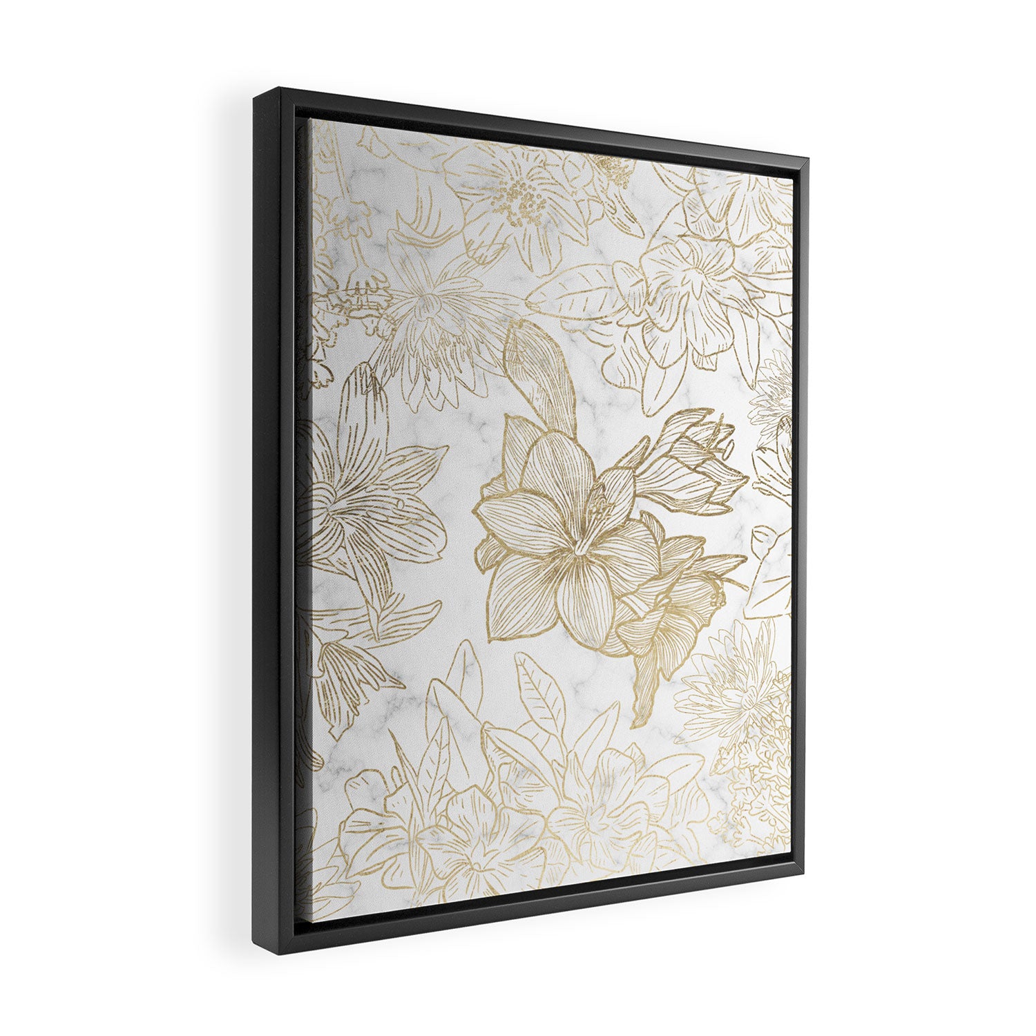 Elegant modern white faux gold marble floral Framed Canvas Print Gallery Image 2