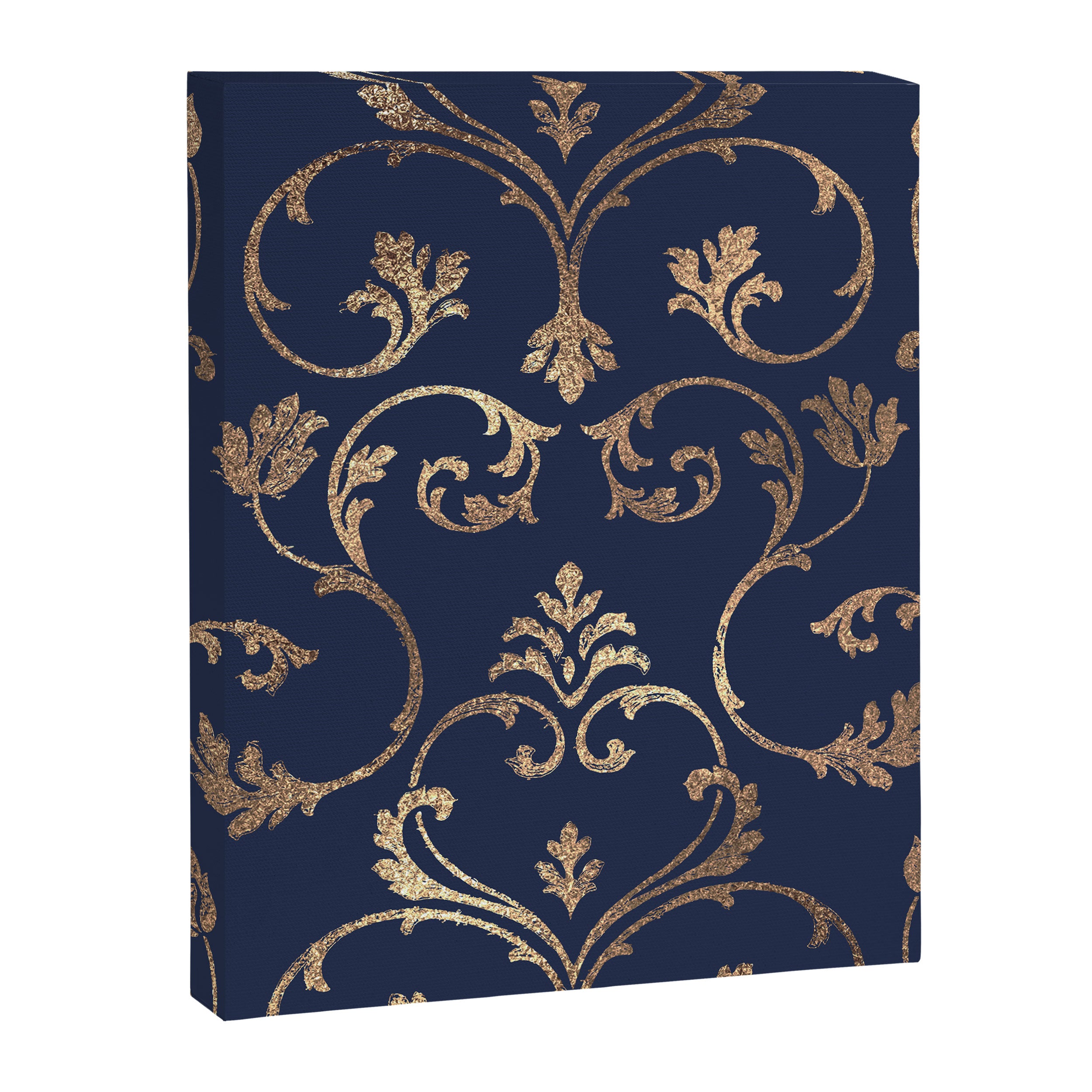 Elegant navy blue gold glitter floral damask Canvas Print Gallery Image 8