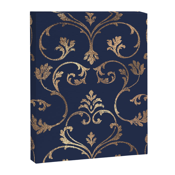 Elegant navy blue gold glitter floral damask Canvas Print Gallery Image 1