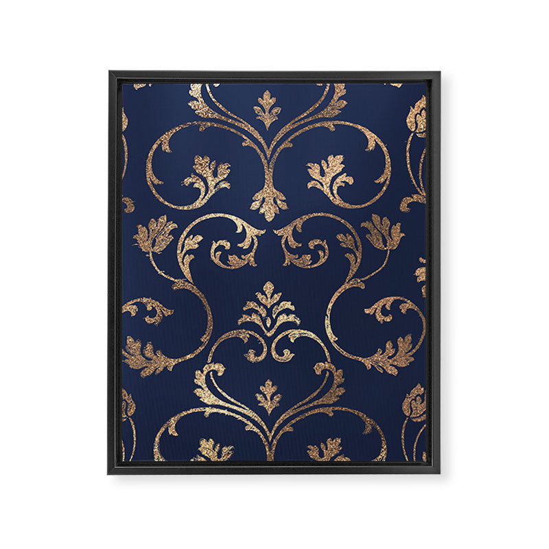 Elegant navy blue gold glitter floral damask Framed Canvas Print Gallery Image 8