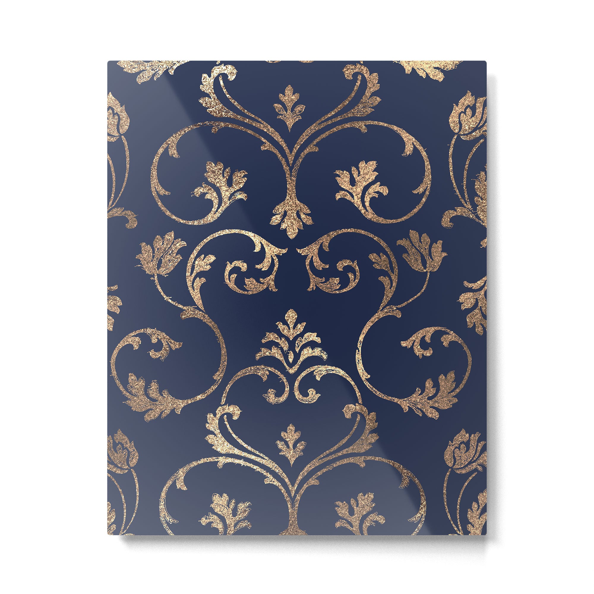 Elegant navy blue gold glitter floral damask Metal Print Gallery Image 6