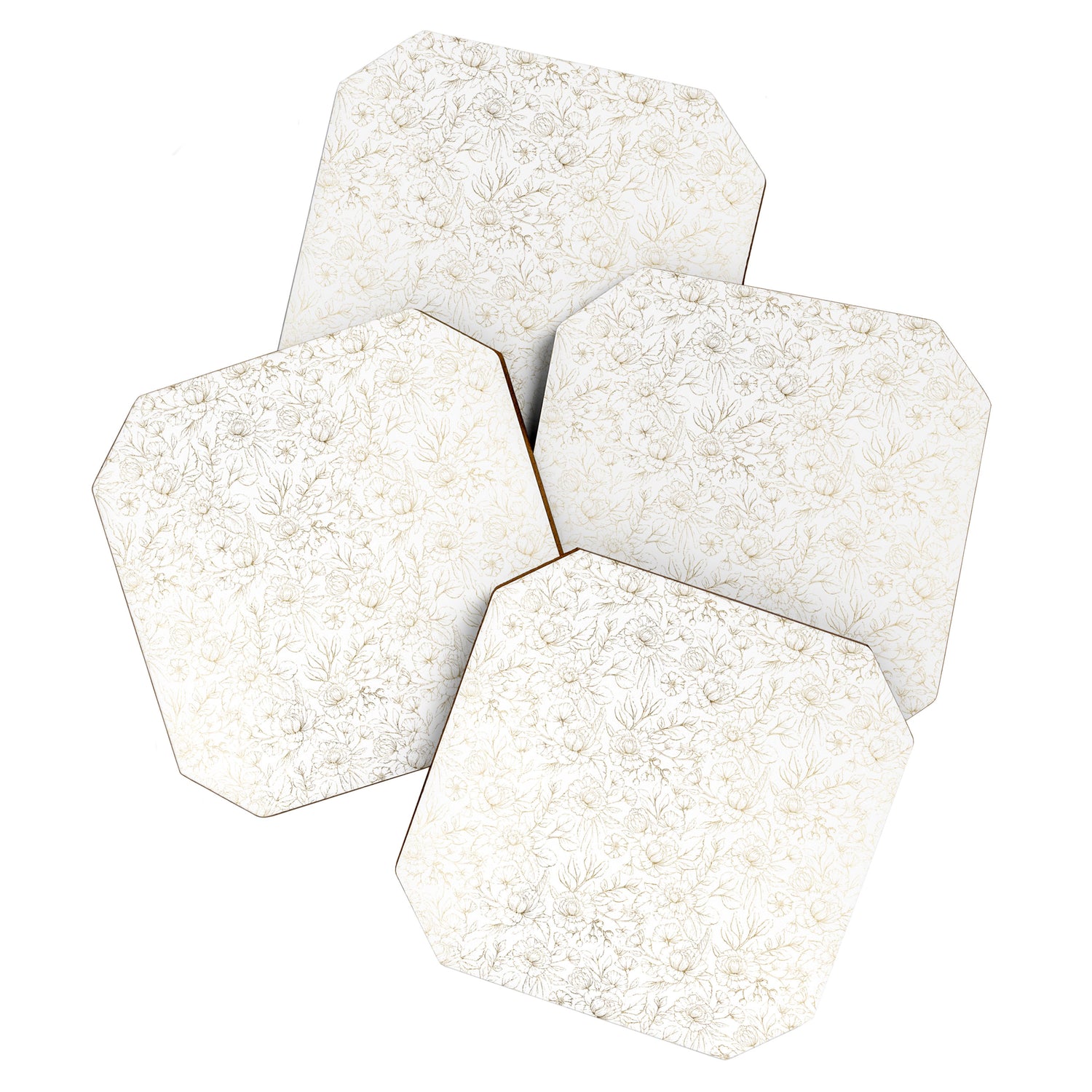 Elegant simple modern faux gold white floral Coaster Gallery Image 1