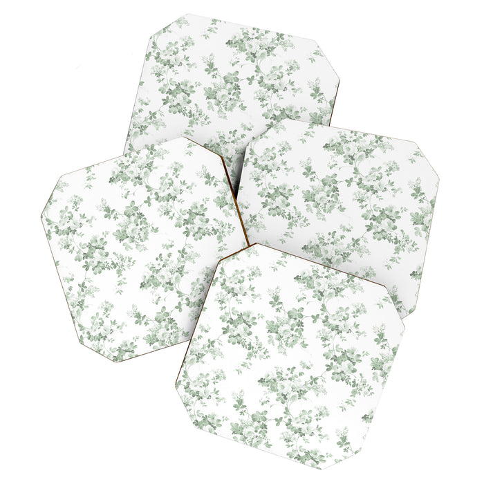 Elegant vintage green white roses shabby floral Coaster Gallery Image 1