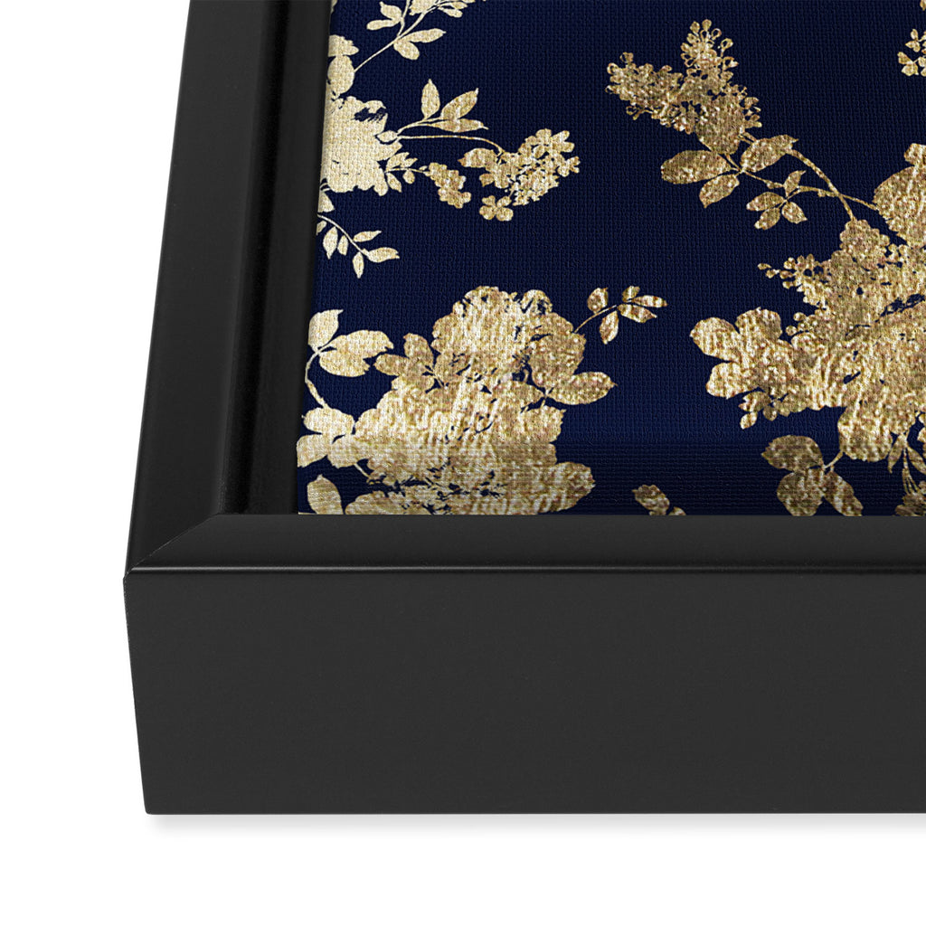 Elegant vintage navy blue faux gold flowers Framed Canvas Print Gallery Image 3