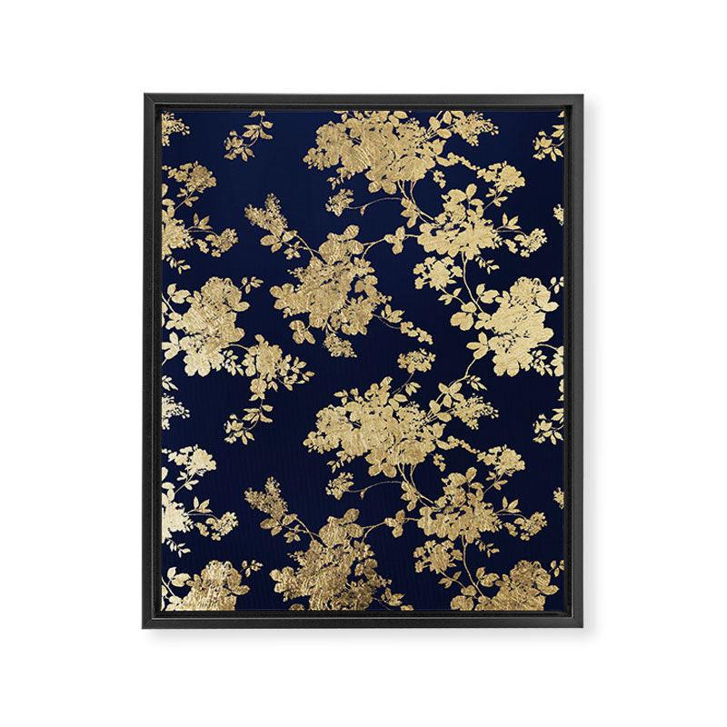 Elegant vintage navy blue faux gold flowers Framed Canvas Print Gallery Image 8
