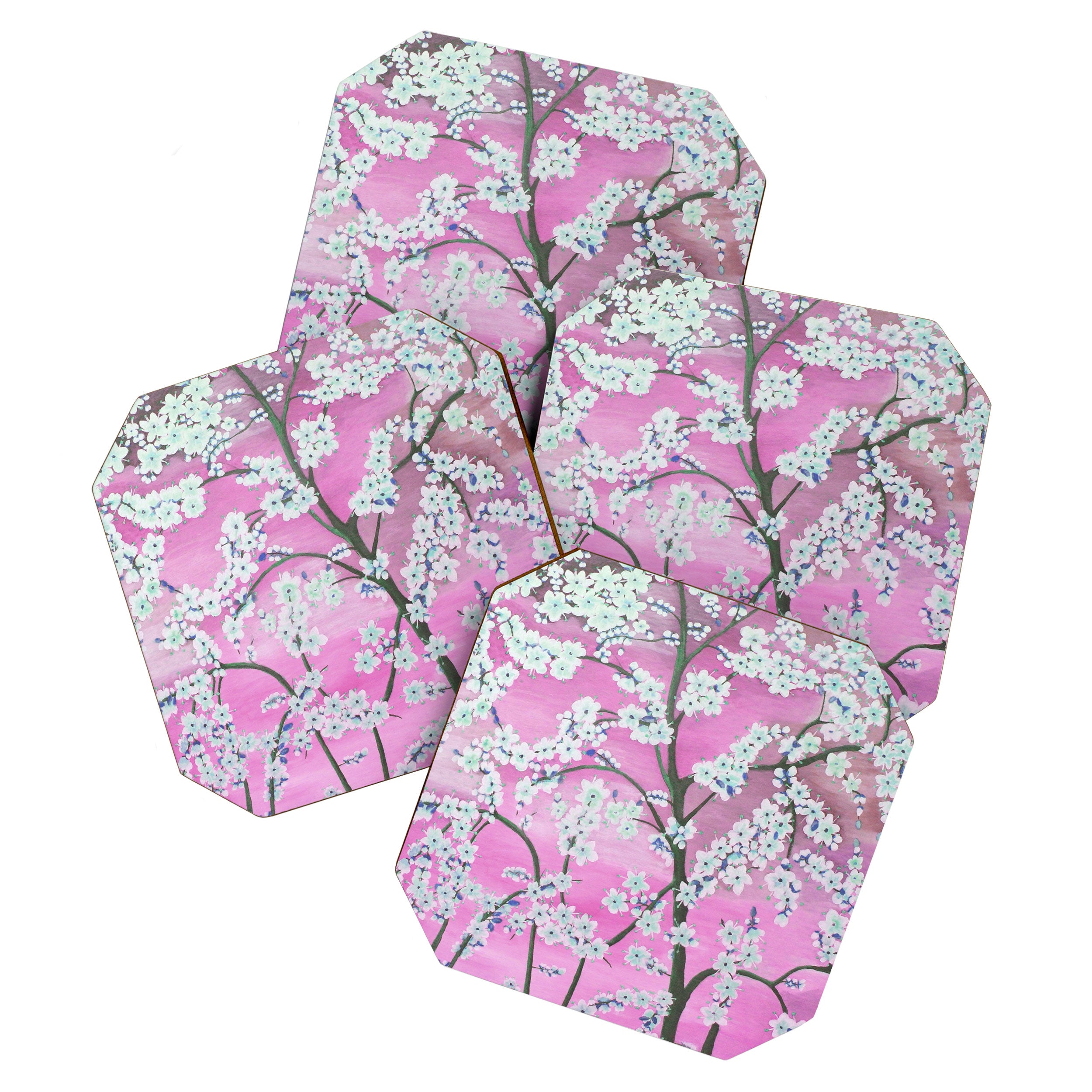 Elegant white pink floral painting pattern Coaster Gallery Image 1