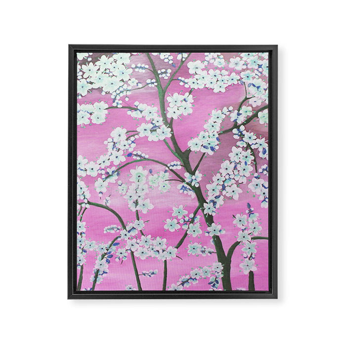 Elegant white pink floral painting pattern Framed Canvas Print Gallery Image 1