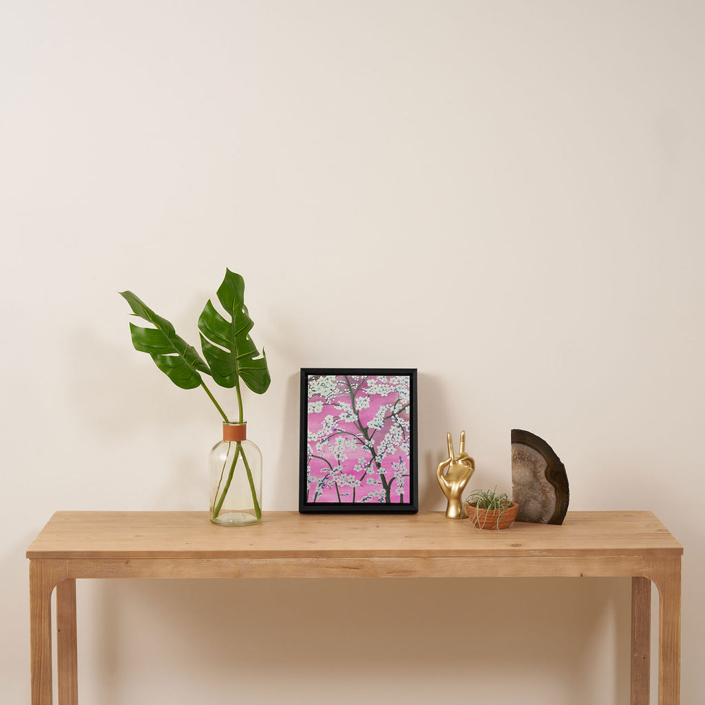 Elegant white pink floral painting pattern Framed Canvas Print Gallery Image 4