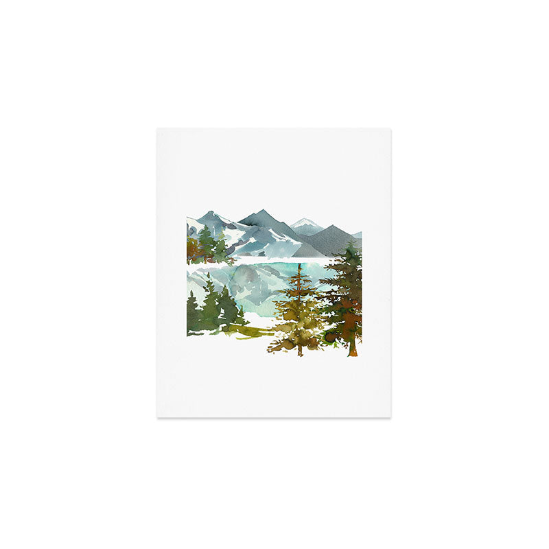 Forest green teal blue watercolor hand painted landscape Art Print Gallery Image 1