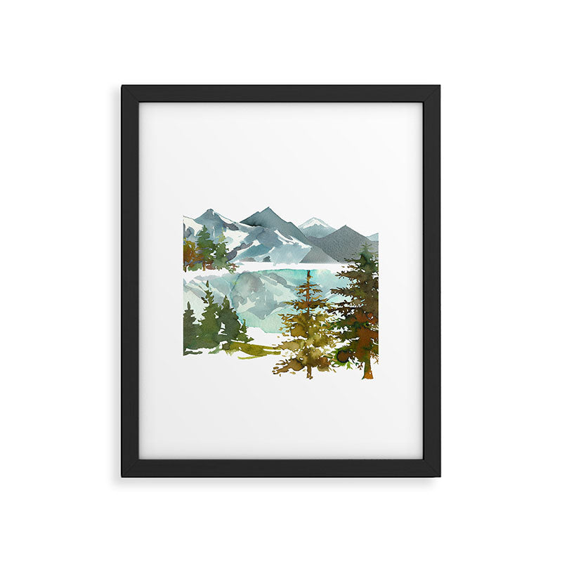Forest green teal blue watercolor hand painted landscape Framed Art Print Gallery Image 6