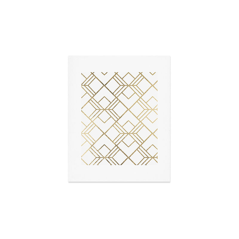 Geometrical white faux gold elegant stylish diamonds Art Print Gallery Image 1