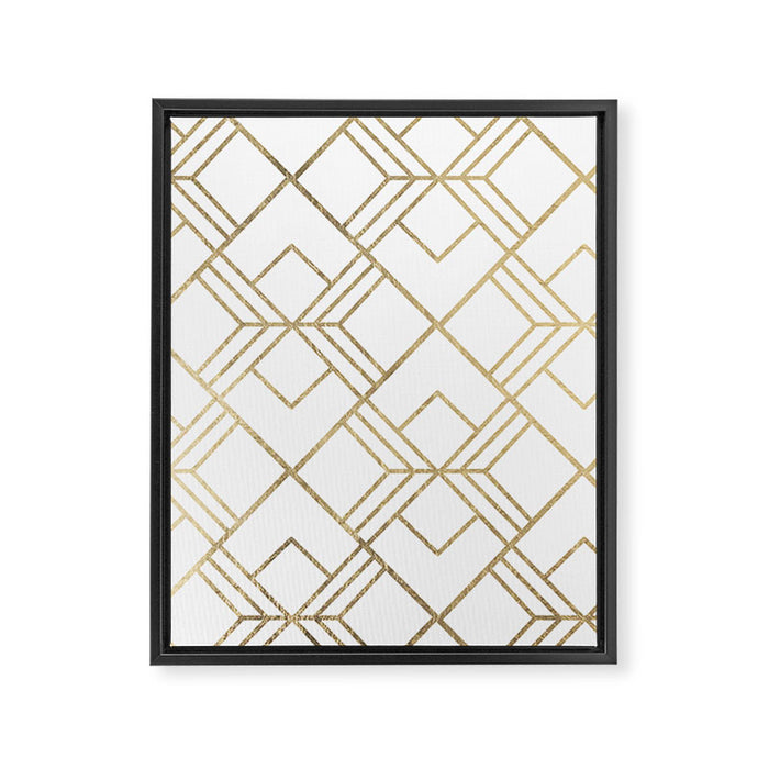 Geometrical white faux gold elegant stylish diamonds Framed Canvas Print Gallery Image 1