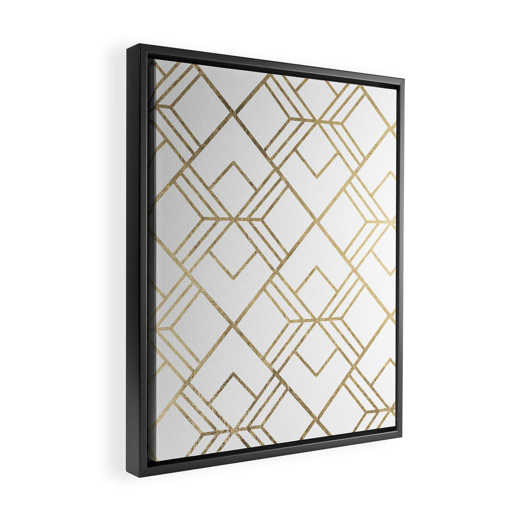 Geometrical white faux gold elegant stylish diamonds Framed Canvas Print Gallery Image 2