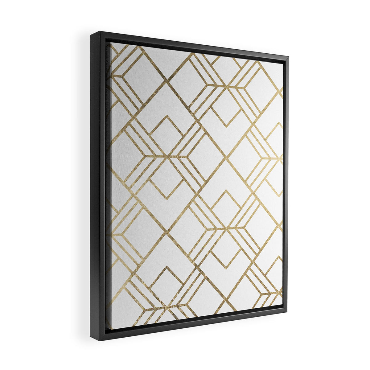 Geometrical white faux gold elegant stylish diamonds Framed Canvas Print Gallery Image 2