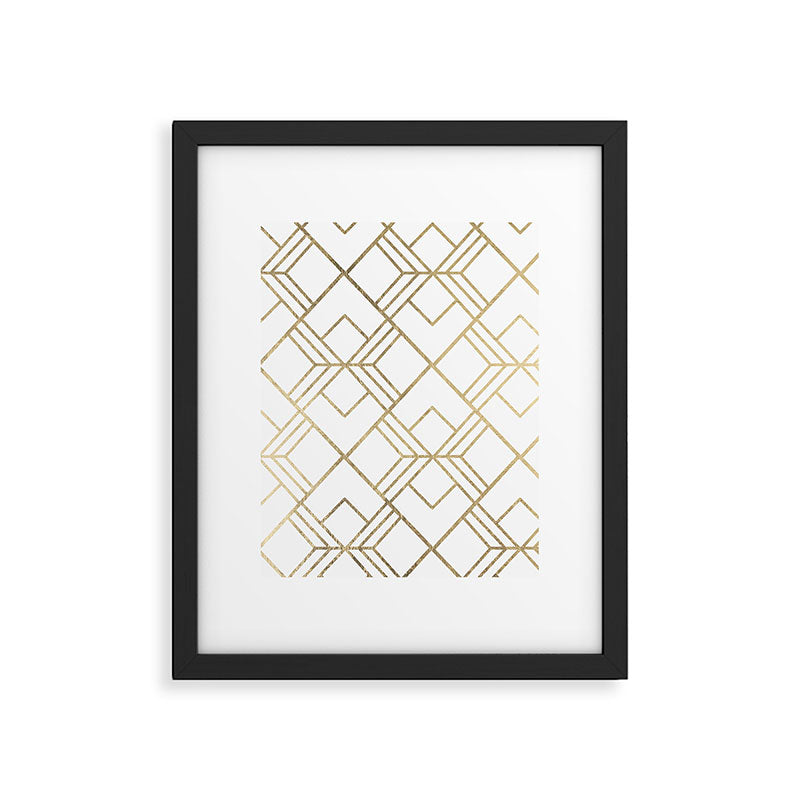 Geometrical white faux gold elegant stylish diamonds Framed Art Print Gallery Image 6