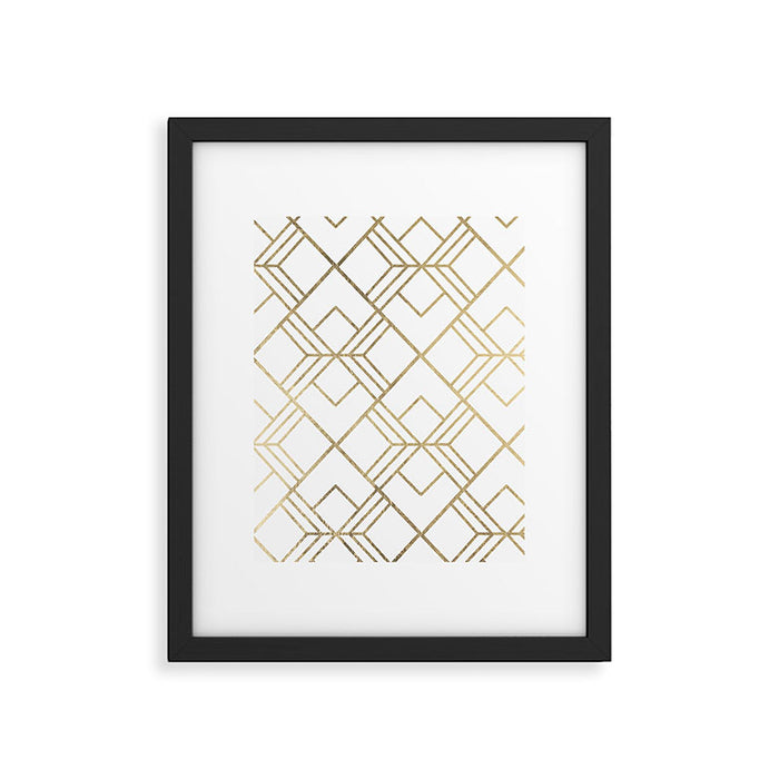 Geometrical white faux gold elegant stylish diamonds Framed Art Print Gallery Image 1