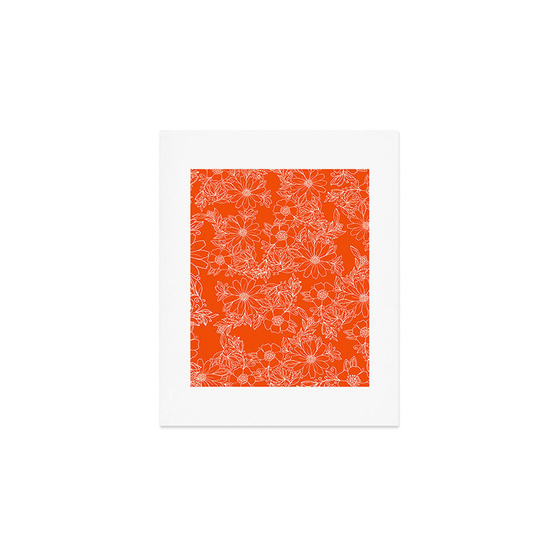 Hand drawn white bright orange modern floral Art Print Gallery Image 1