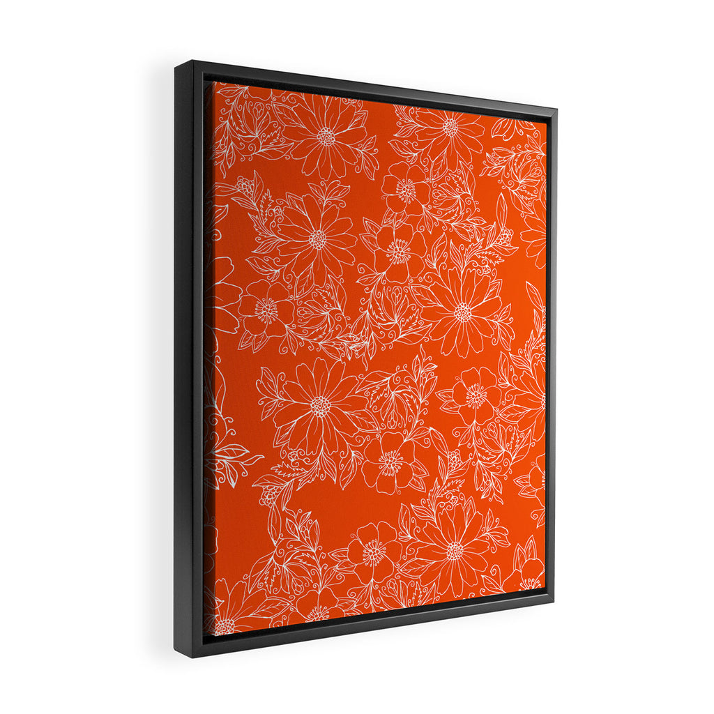 Hand drawn white bright orange modern floral Framed Canvas Print Gallery Image 2