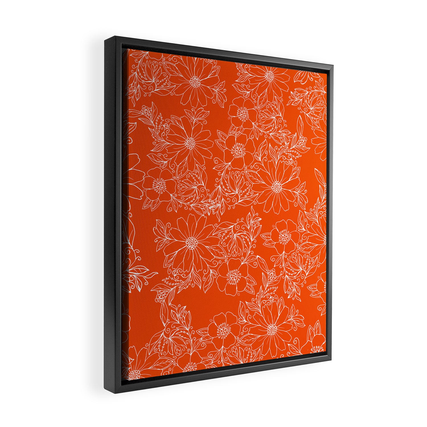 Hand drawn white bright orange modern floral Framed Canvas Print Gallery Image 2