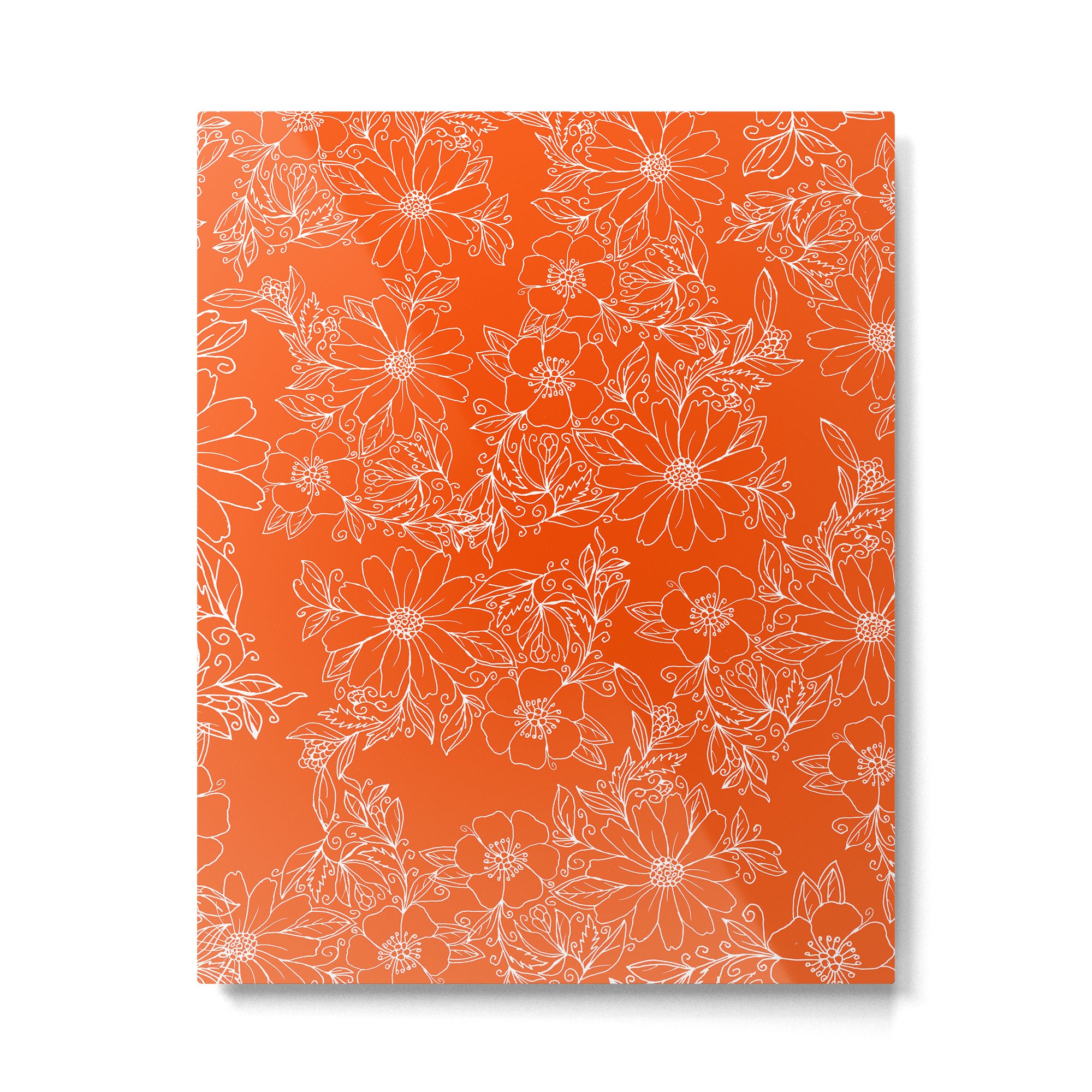 Hand drawn white bright orange modern floral Metal Print Gallery Image 6