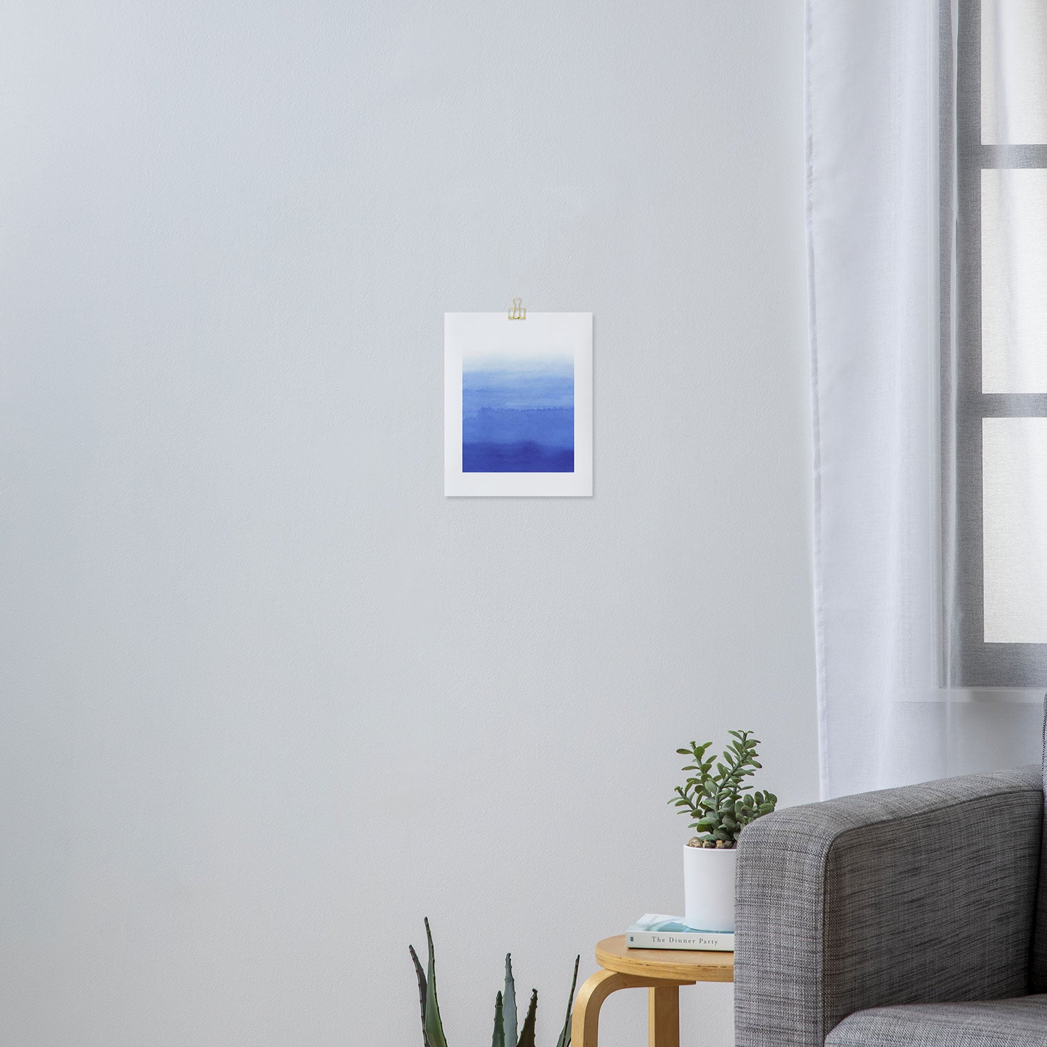 Hand painted navy blue aqua watercolor ombre pattern Art Print Gallery Image 3