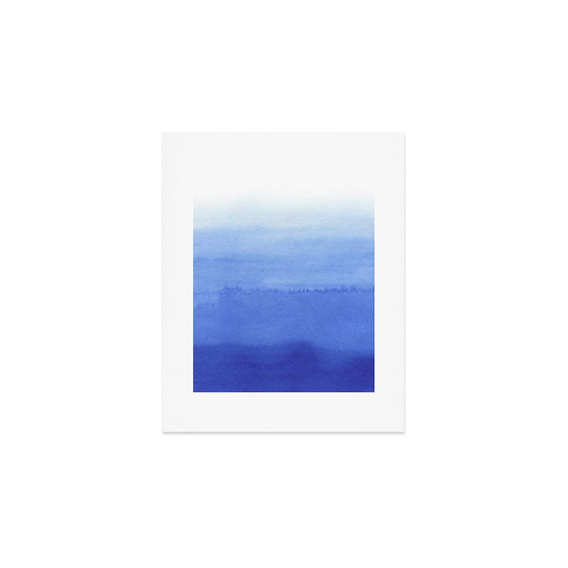 Hand painted navy blue aqua watercolor ombre pattern Art Print Gallery Image 1