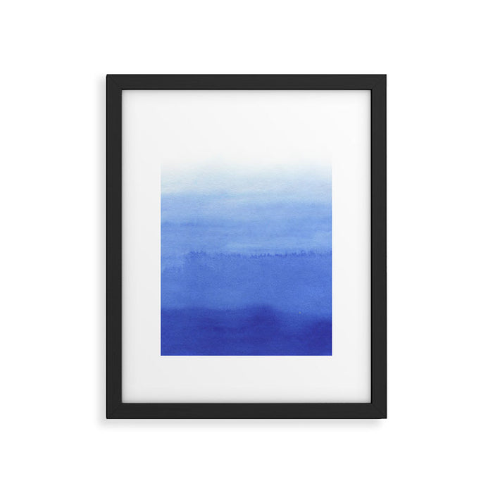 Hand painted navy blue aqua watercolor ombre pattern Framed Art Print Gallery Image 1