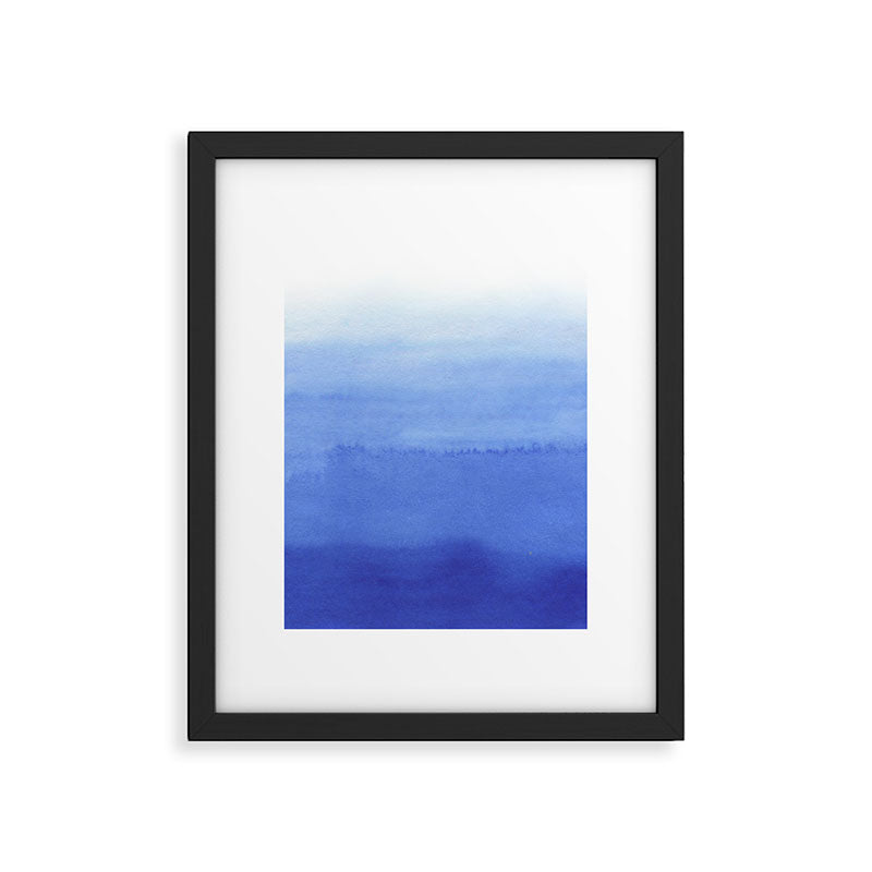 Hand painted navy blue aqua watercolor ombre pattern Framed Art Print Gallery Image 4