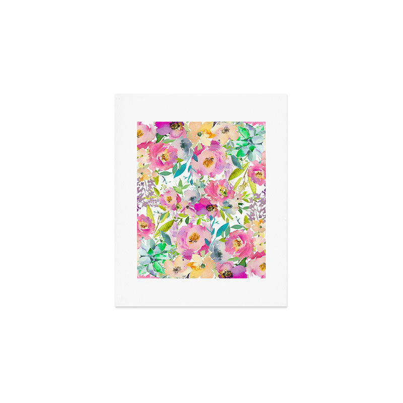 Hand painted pink lavender lilac teal watercolor elegant floral Art Print Gallery Image 1