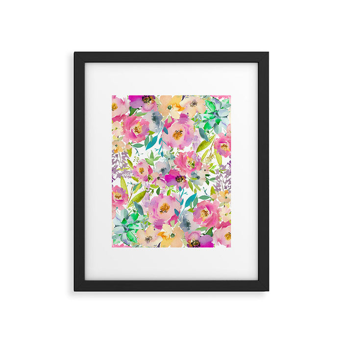 Hand painted pink lavender lilac teal watercolor elegant floral Framed Art Print Gallery Image 1