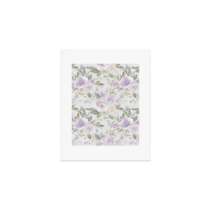 Lavender pastel green white watercolor floral pattern Art Print Gallery Image 1