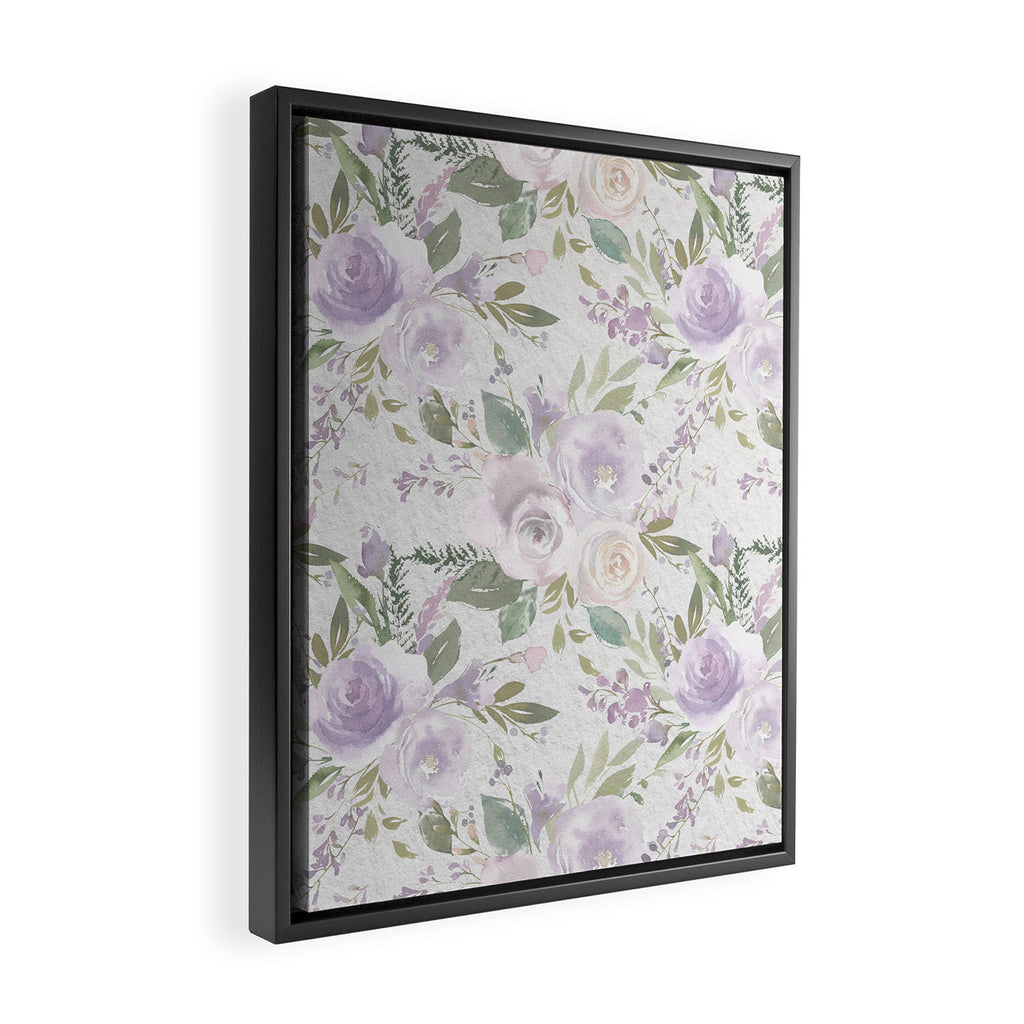 Lavender pastel green white watercolor floral pattern Framed Canvas Print Gallery Image 2