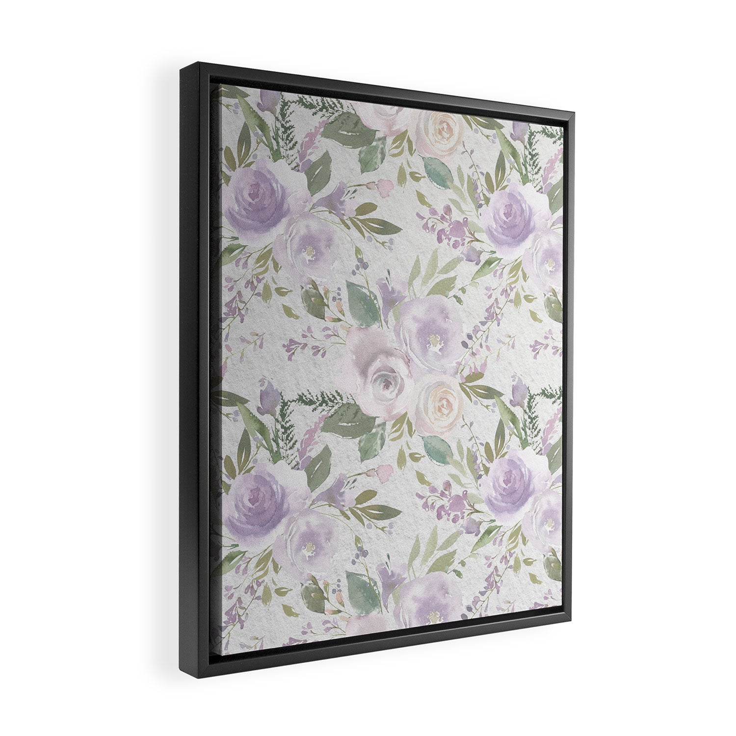 Lavender pastel green white watercolor floral pattern Framed Canvas Print Gallery Image 2