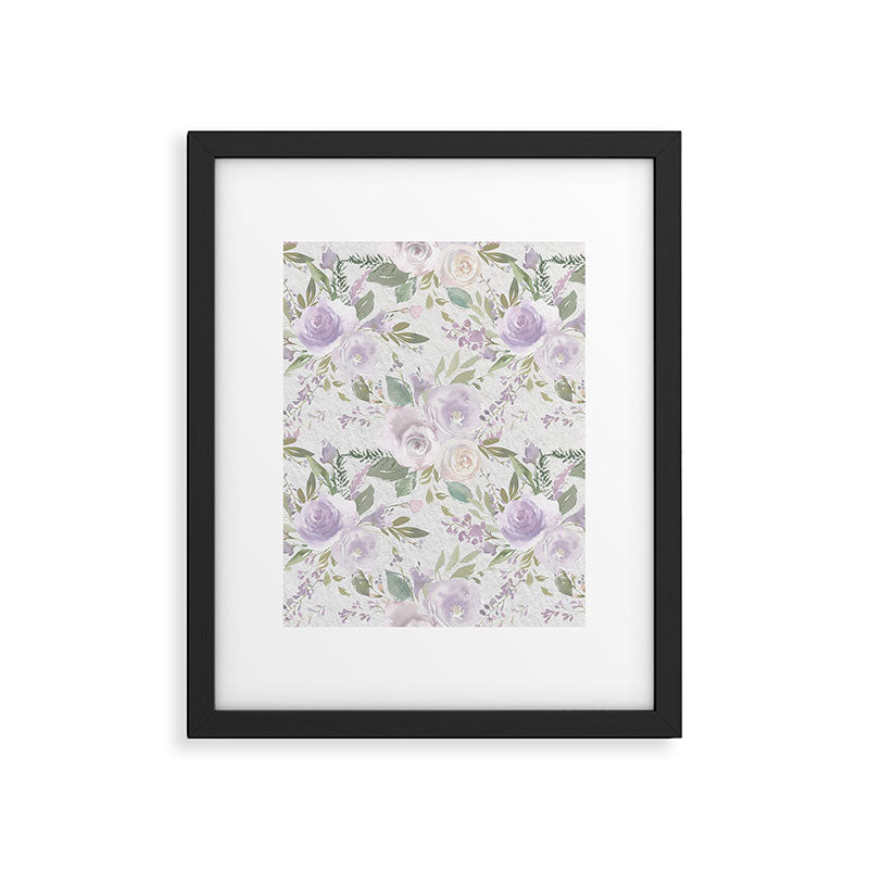 Lavender pastel green white watercolor floral pattern Framed Art Print Gallery Image 6