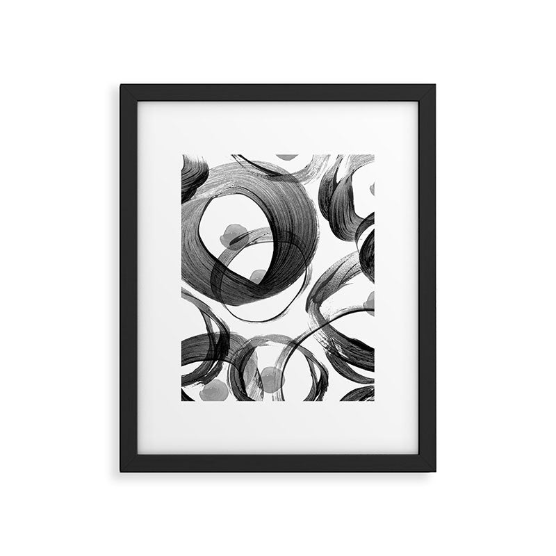 Modern abstract black white hand painted brushstrokes Framed Art Print Gallery Image 4