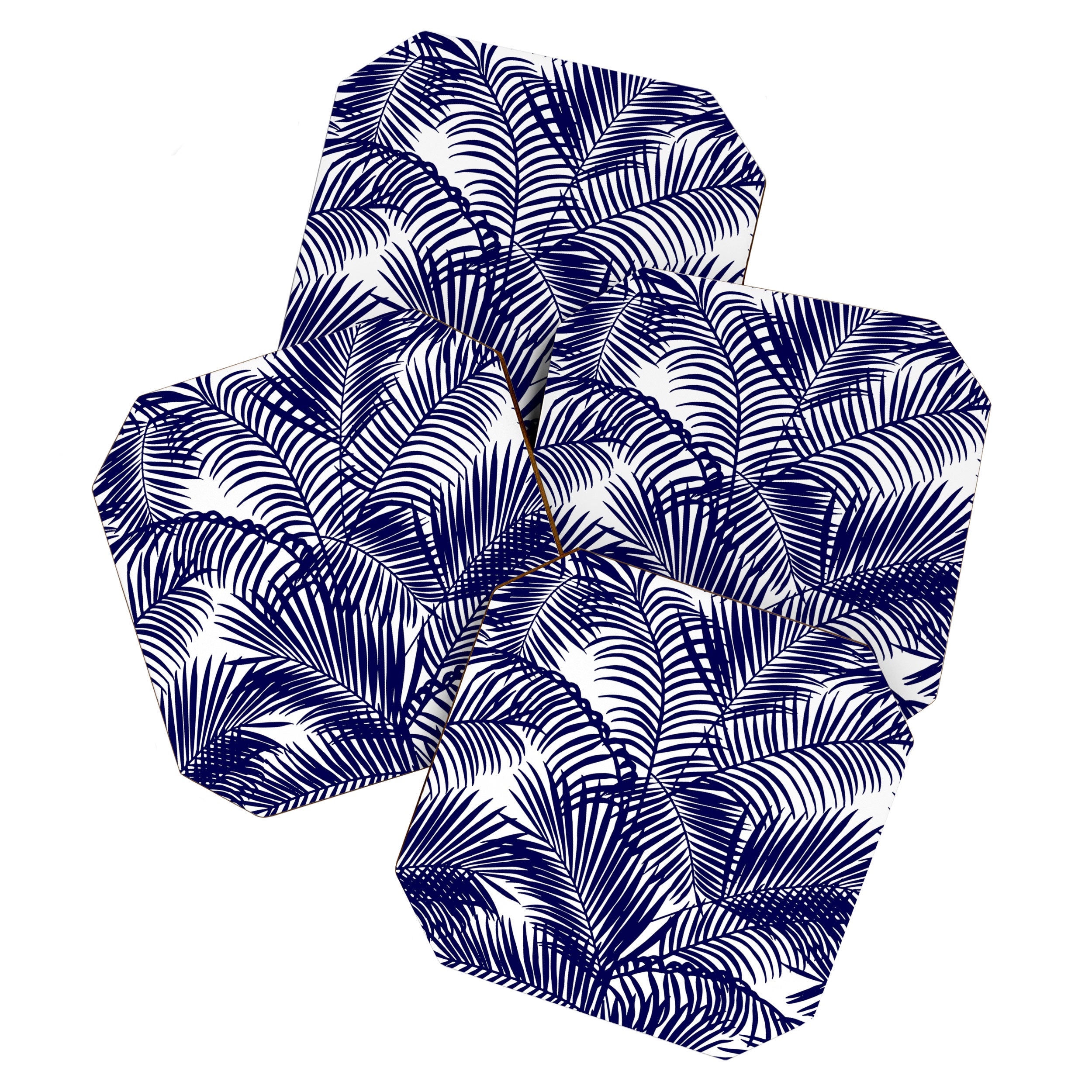 Modern blue white tropical palm trees pattern Coaster Gallery Image 1