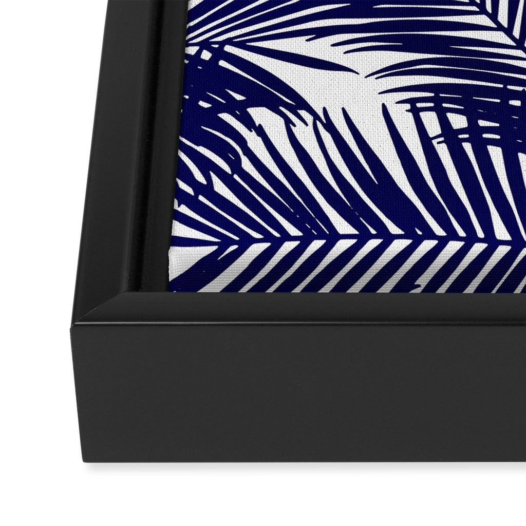 Modern blue white tropical palm trees pattern Framed Canvas Print Gallery Image 3