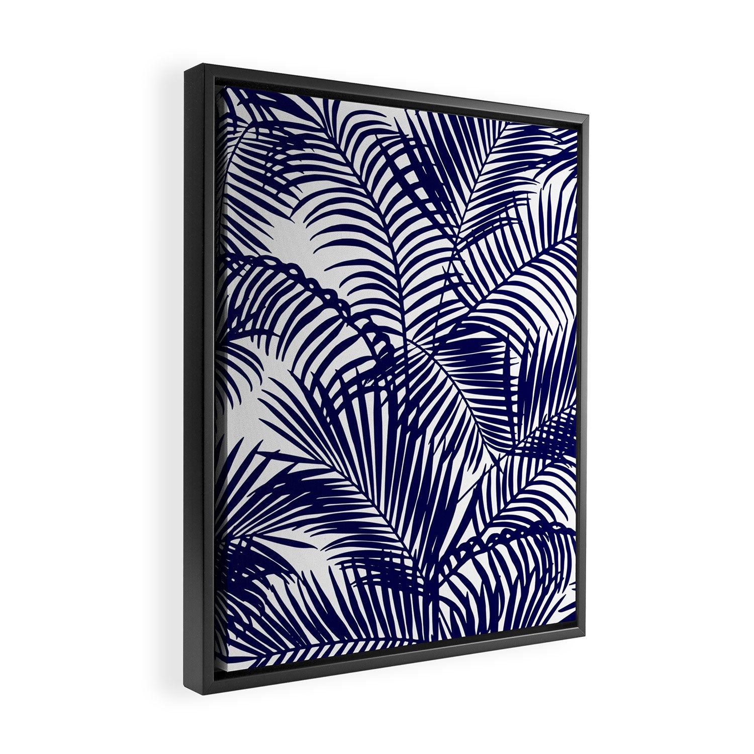 Modern blue white tropical palm trees pattern Framed Canvas Print Gallery Image 2