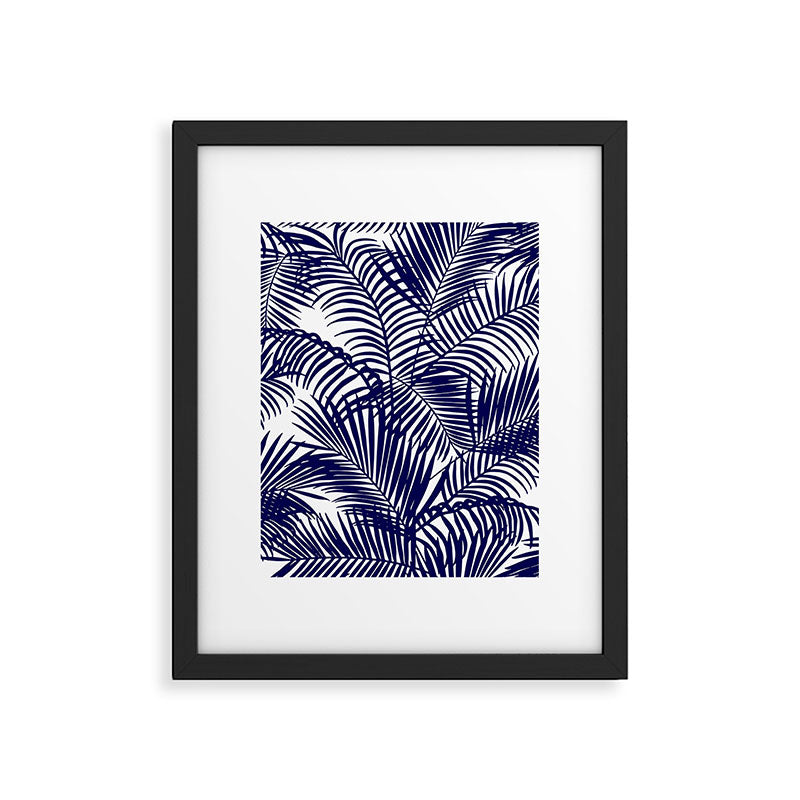 Modern blue white tropical palm trees pattern Framed Art Print Gallery Image 6