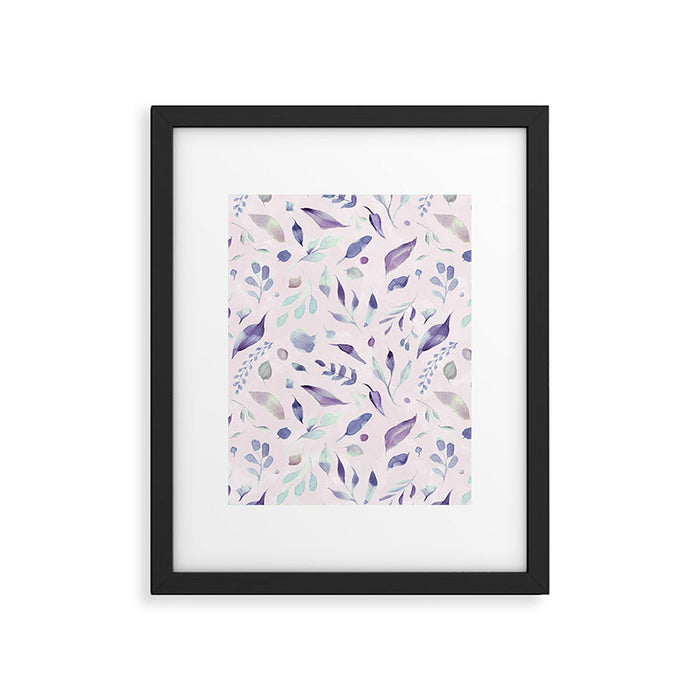 Modern blush pink navy blue purple watercolor floral Framed Art Print Gallery Image 1