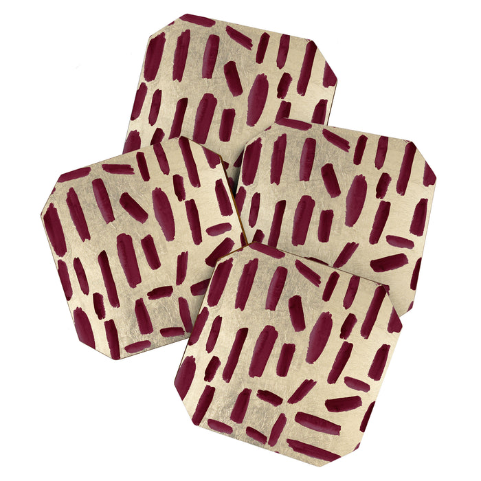 Modern burgundy gold watercolor brushstrokes Coaster Gallery Image 1