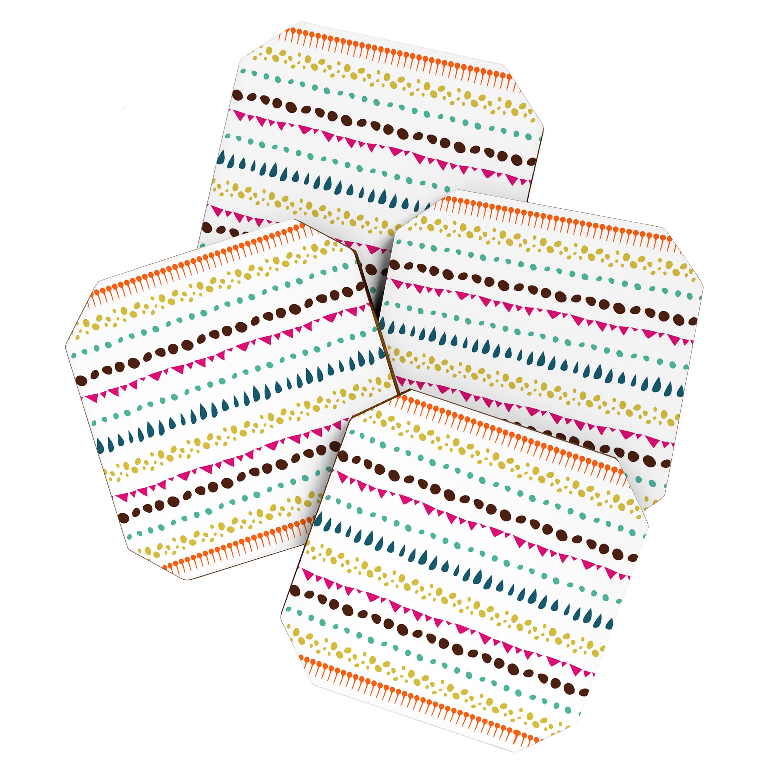 Modern colorful pink orange polka dots stripes patterns Coaster Gallery Image 1