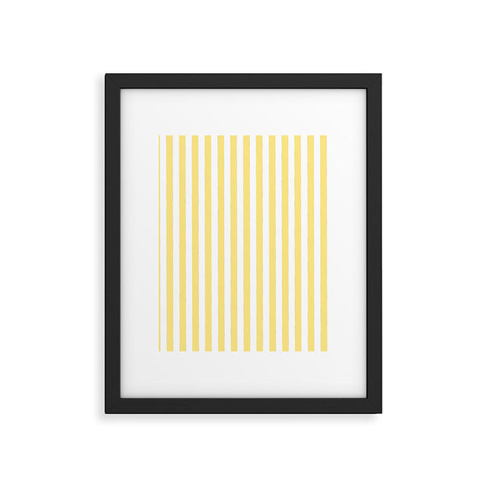 Modern geometrical baby yellow white stripes pattern Framed Art Print Gallery Image 1