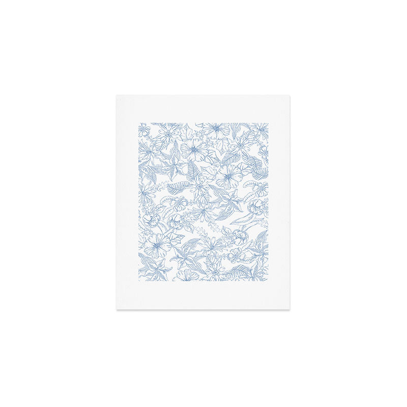 Modern hand drawn white pastel blue floral pattern Art Print Gallery Image 1