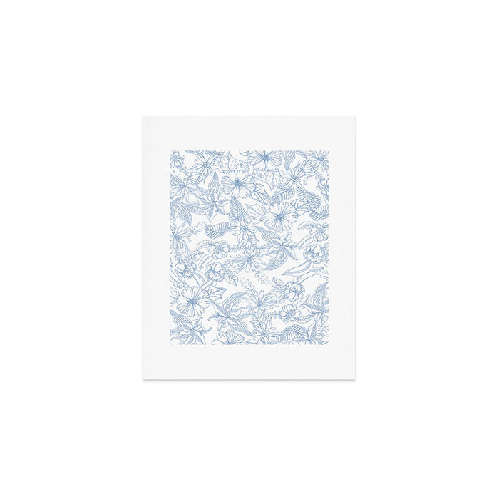 Modern hand drawn white pastel blue floral pattern Art Print Gallery Image 1