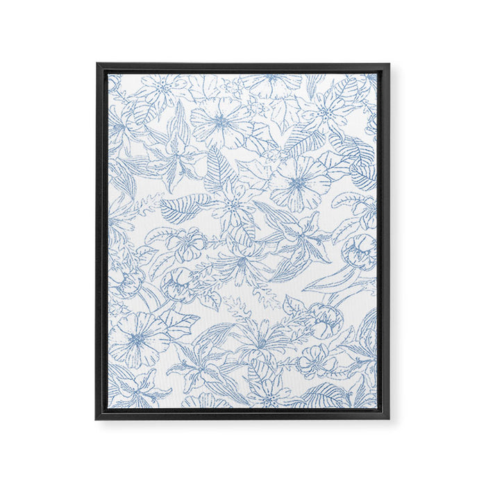 Modern hand drawn white pastel blue floral pattern Framed Canvas Print Gallery Image 1